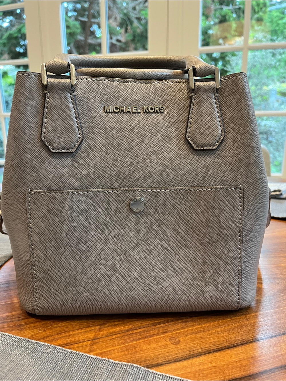 Michael Kors Grey Greenwich Saffiano Leather Grab Bag